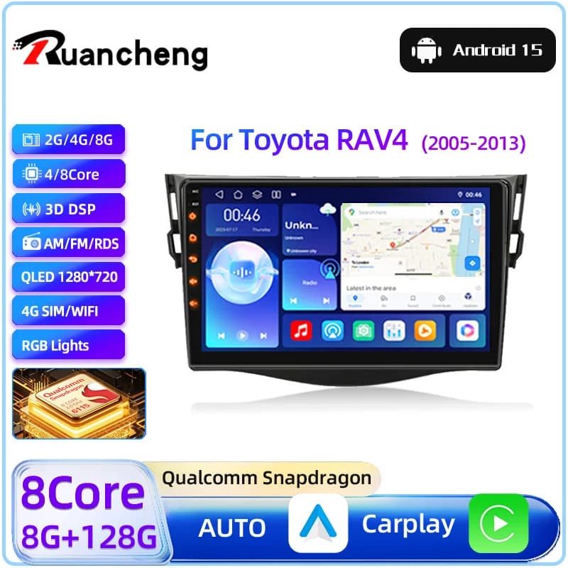 2026 La nuova autoradio 2Din, Snapdragon Android 15 supporta CarPlay e Android Auto, adatta per Toyota RAV4 Rav 4 2005-2013