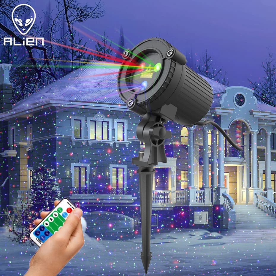 ALIEN In Movimento Statico Rosso Verde Blu Dots Star Di Natale Proiettore di Luce Laser per Esterni Da Giardino Impermeabile Vacanza Luci Dell'albero di Natale