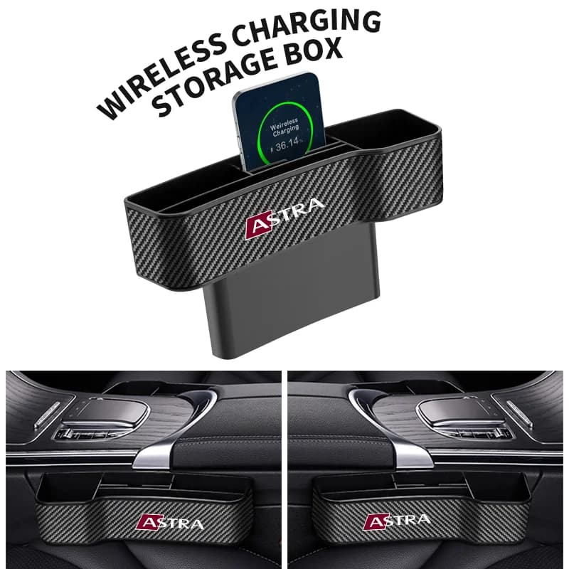 Organizzatore della scatola di immagazzinaggio dello spazio del sedile in pelle in fibra di carbonio per auto con logo per accessori auto Opel CORSA ASTRA JHG INSIGNIA MOKKA