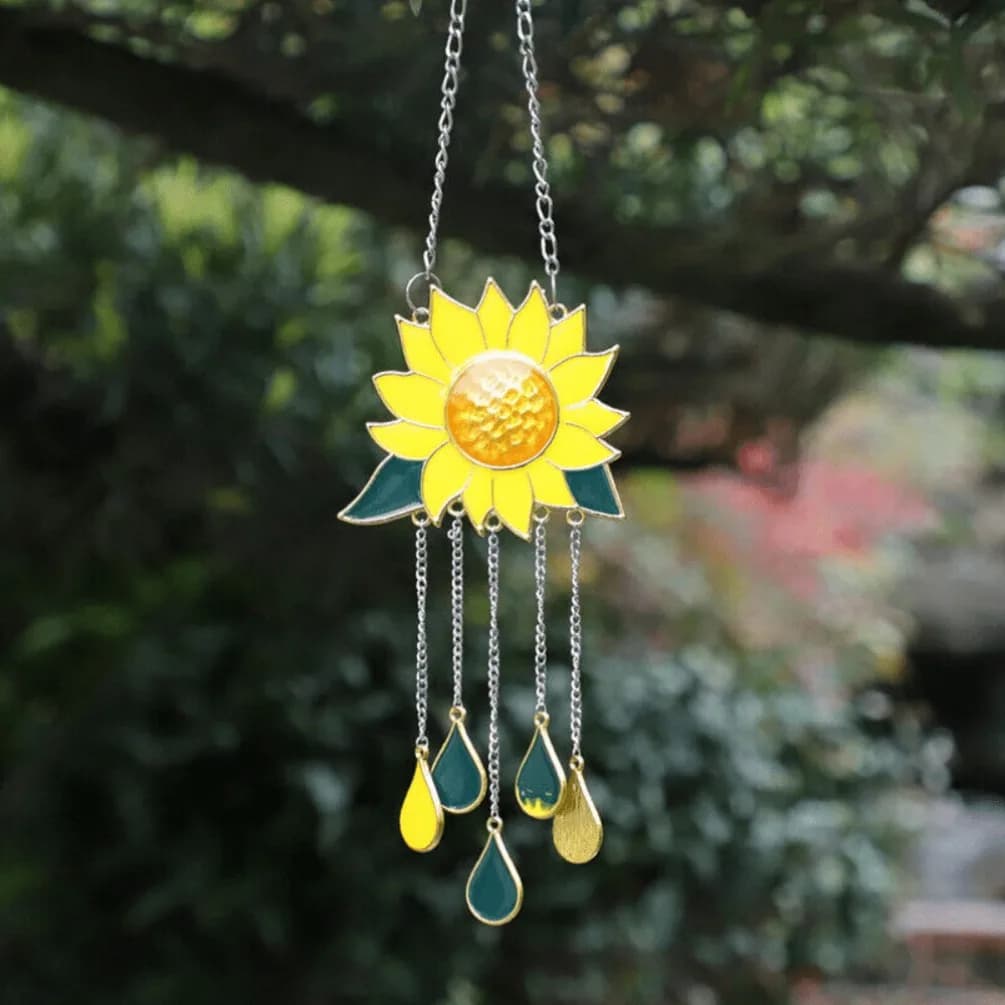 Sunflower Wind Chime Metal Wall Art Iron Garden Yard Hanging Mural Outdoor Decor Gift