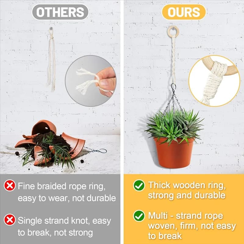 ABKJ-6-Pack Plant Hanging Extender Wood Ring Hand Woven Flower Pot Rope Hanging Cotton Rope Garden Flower Pot