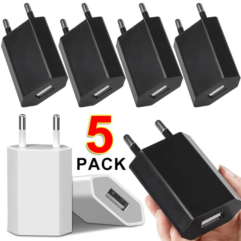 5-1 Pz Universale 5 V 1A Spina UE Caricatore Da Parete USB Per iPhone iPad Samsung Xiaomi Redmi Huawei Honor Google Adattatore di Alimentazione del Caricatore