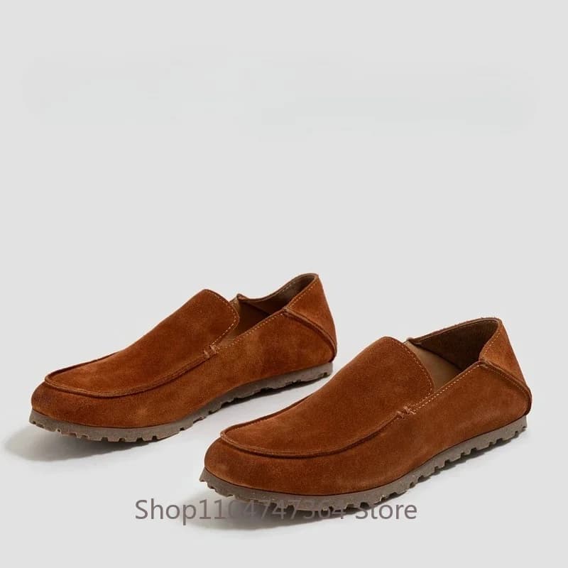 Concise Style Soft Cowhide Wear-resistant Casual Slip on Handmade Loafers Men's Leather Shoes Genuine Leather Fashion Oxfords