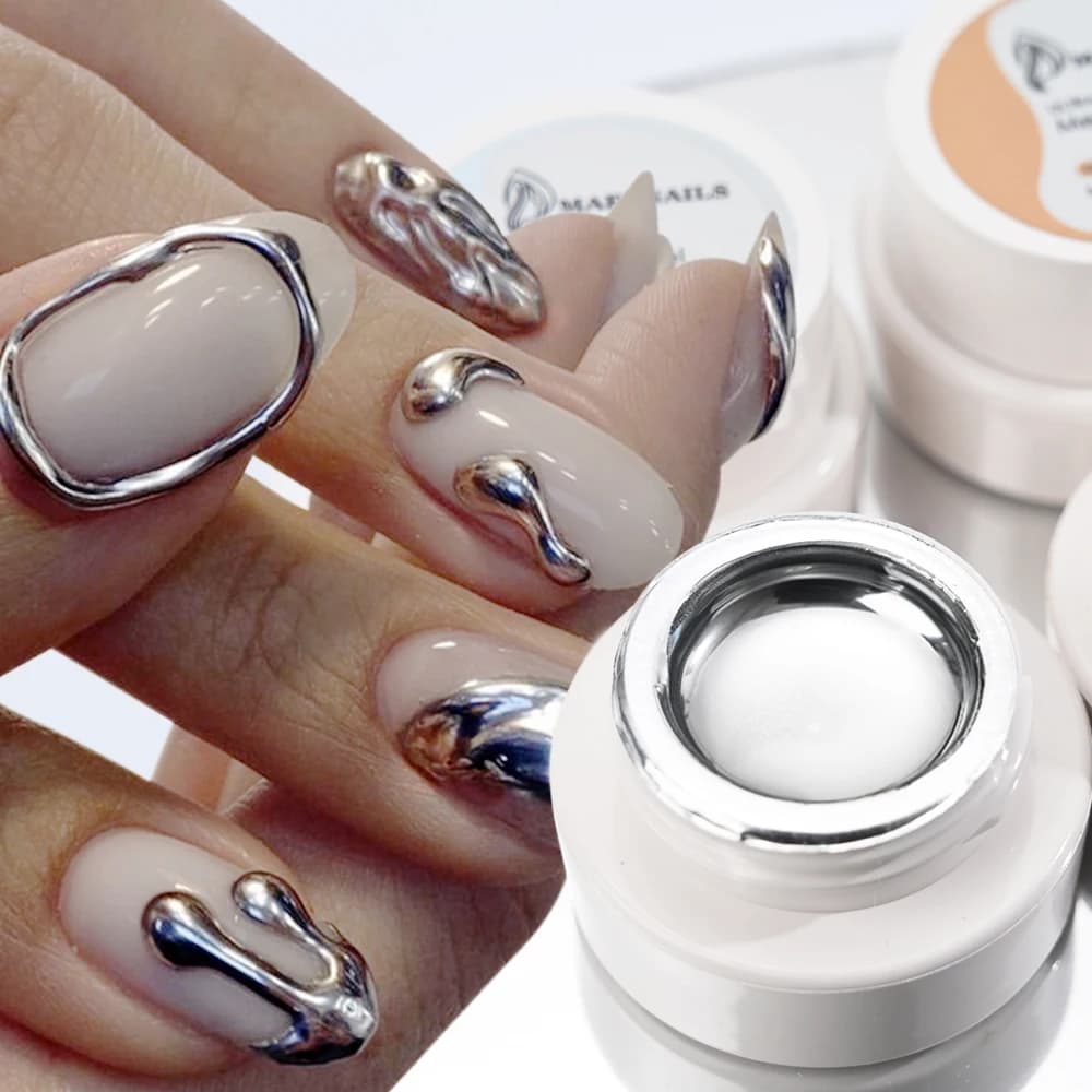 Smalto Gel Metallizzato Argento e Oro 5ml, Effetto Cromo 3D per Unghie, Smalto Gel Lucido Effetto Specchio Liquido, Vernice per Manicure