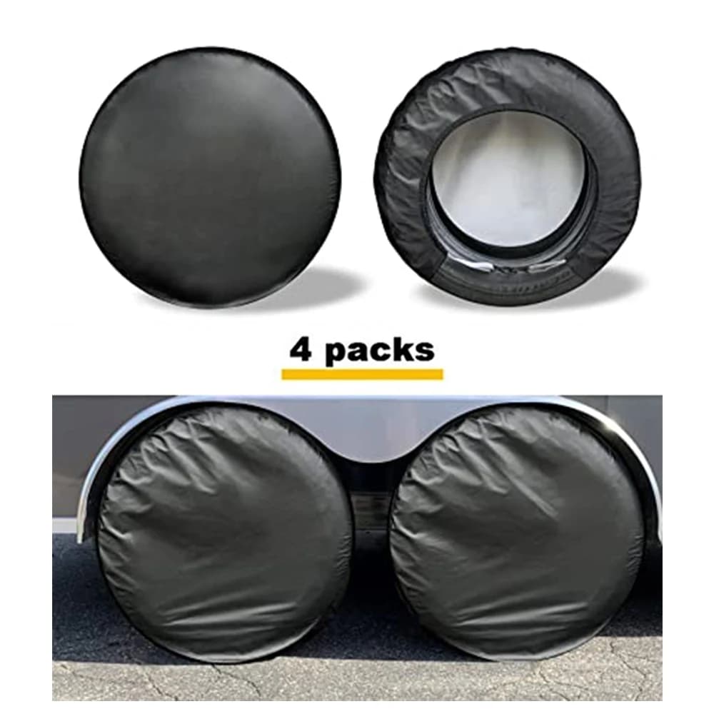 Kayme Four-Layer Tire Covers Set Of 4 For Rv Travel Trailer Camper SUV Vinyl Wheel Sunscreen,Rain and Snow Protection Waterproof