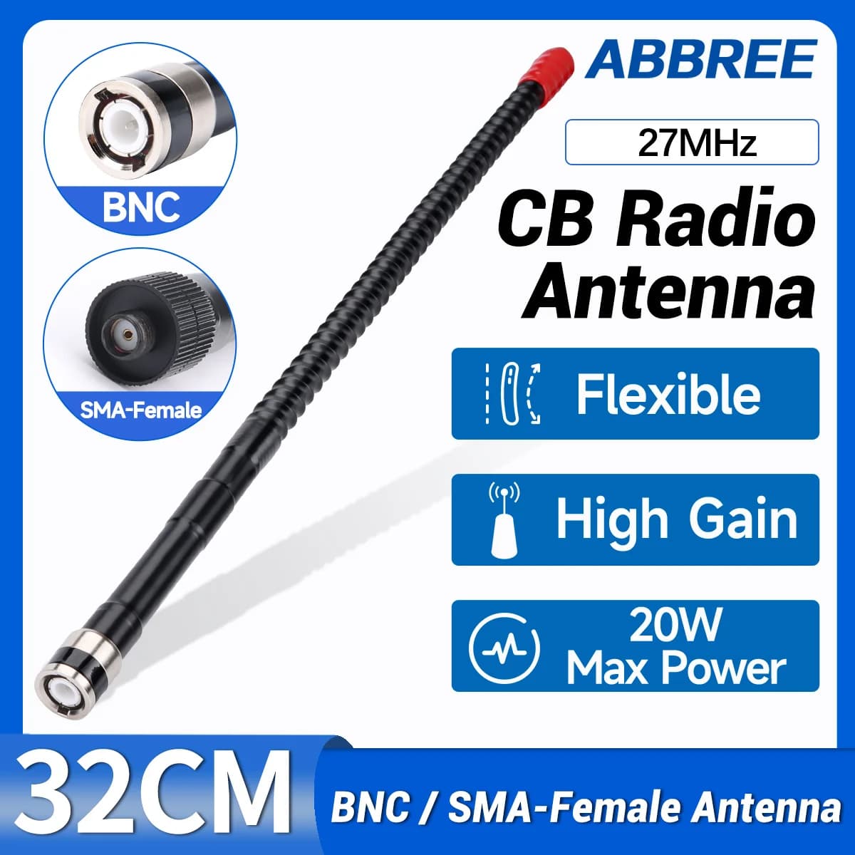 ABBREE CB Antenna radio 27Mhz Antenna a frusta BNC SMA-femmina ad alto guadagno per Quansheng TK11 RT-880G UV-88 UV-98 Plus Walkie Talkie
