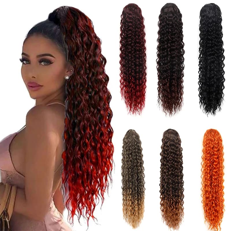 Long tail of horse riccia synthetic crepe with coulisse tail of horse hair extension Clip-In for women Natural red shade false wig