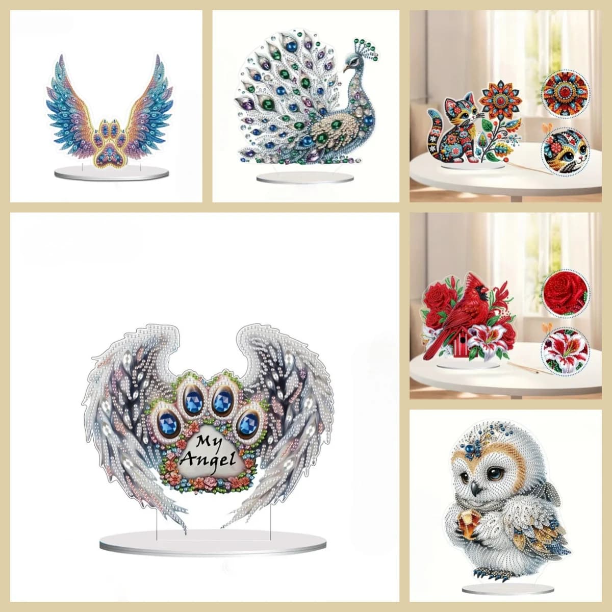 1 set of DIY animal pattern diamond art painting kit, single-sided acrylic crystal rhinestone living room table decoration