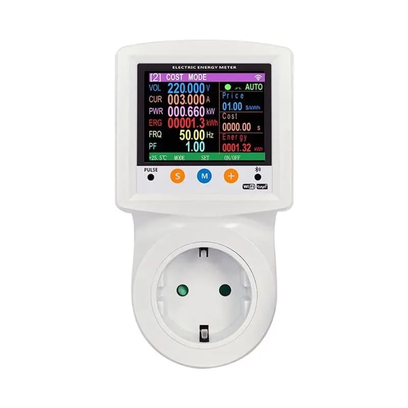 ABKN-Tuya WIFI Smart Wattmeter Digital, Electricity Meter, Overvoltage Protection and Overcurrent, Timer, Switch with EU Plug