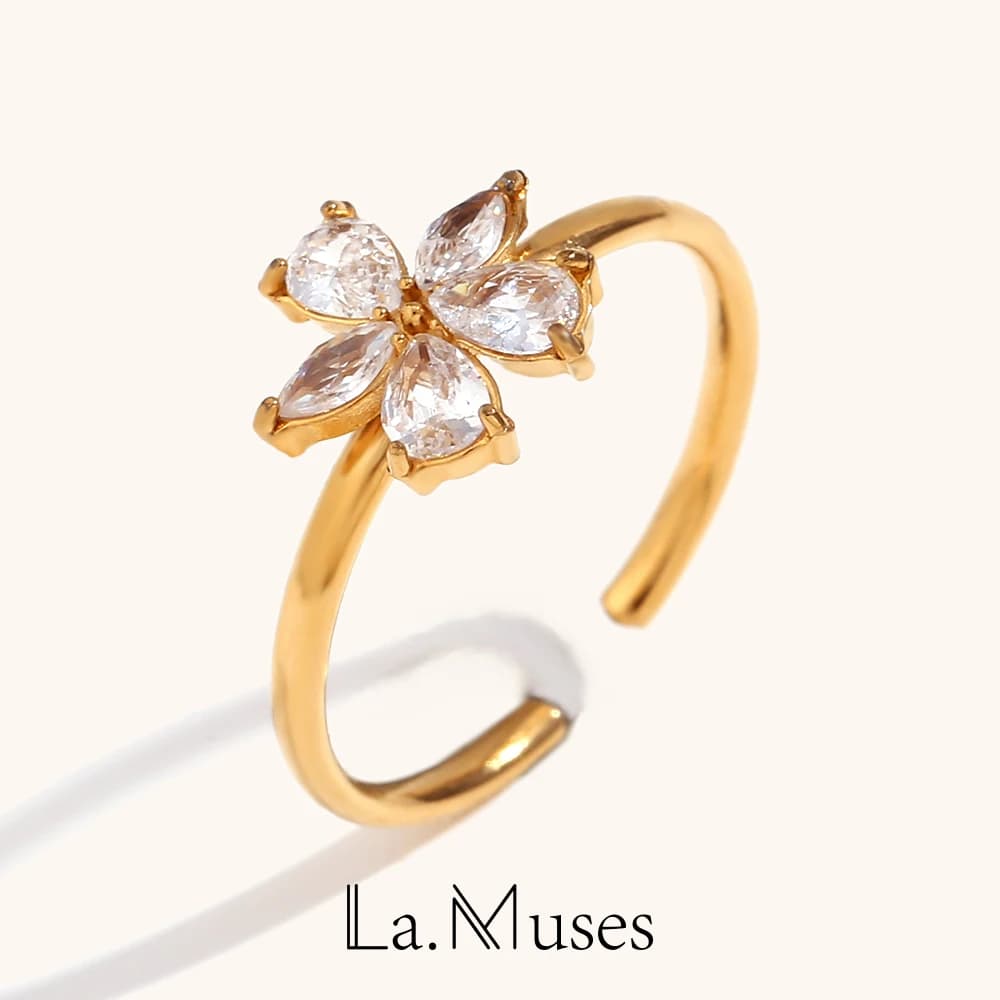 La.Muses Orecchini da donna in acciaio inossidabile con zirconi a cinque petali, design alla moda, gioielli da donna quotidiani impermeabili