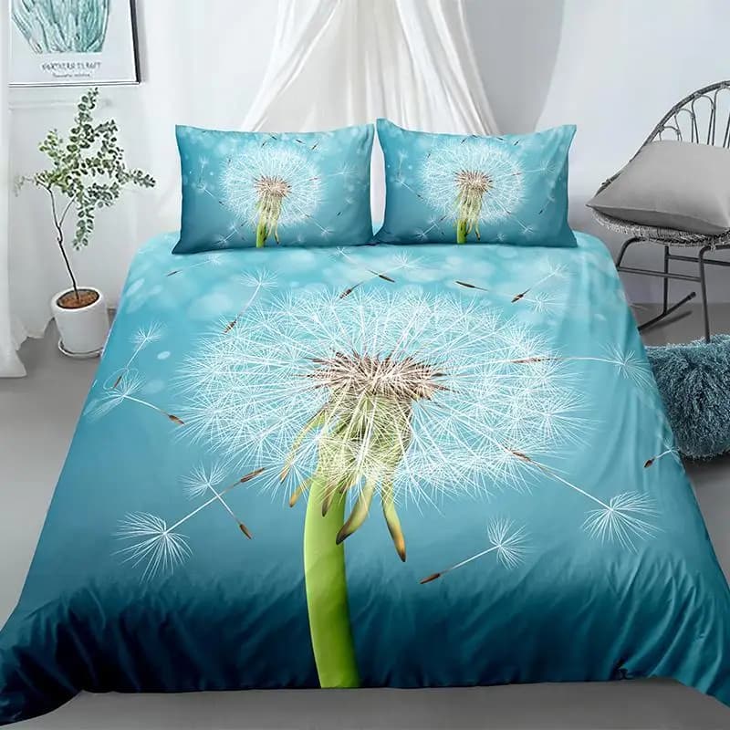 Set copripiumino con tarassaco Set biancheria da letto in stile fresco e naturale con copripiumino in poliestere stampato con piante con cerniera per bambini adolescenti