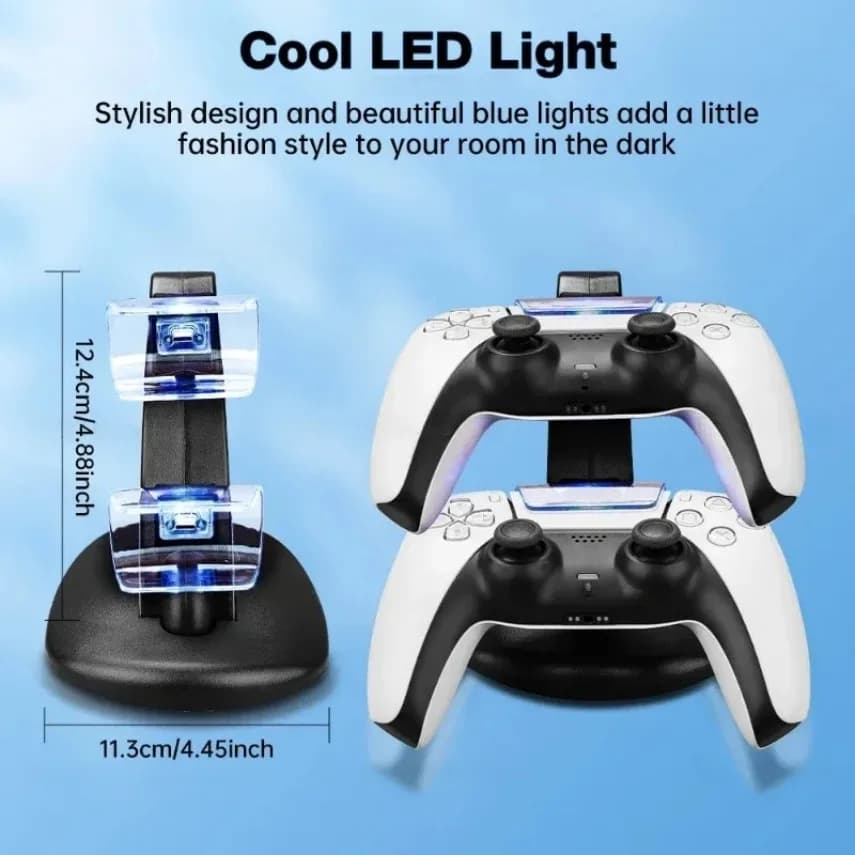 Supporto di Ricarica a Doppio Livello per Console di Gioco PS5 con Luce LED, Base di Ricarica Desktop Tipo C per Accessori PlayStation 5