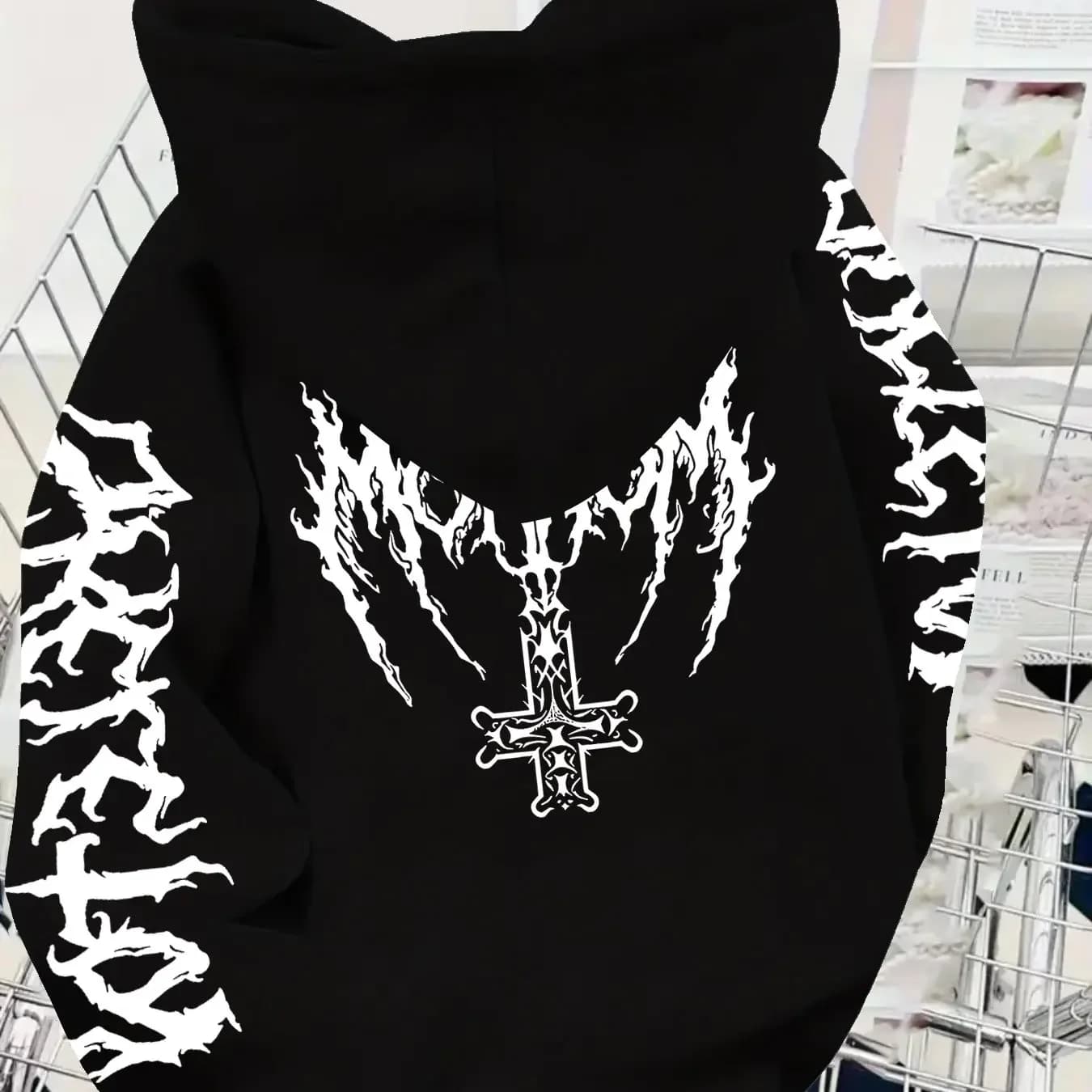 Dark Y2K European and American Style Unisex Hooded Sweatshirt with Letter Pattern Dark Trendy Streetwear Hoodie