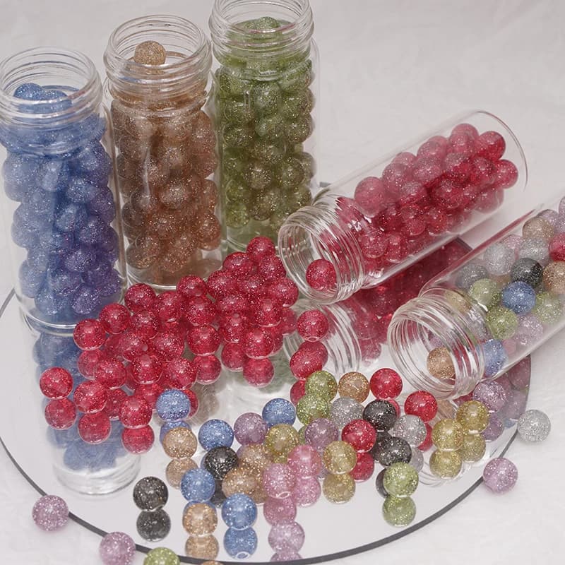 8/10mm Resine Perline a forma rotonda Glitter Perline allentate del distanziatore per la creazione di gioielli Risultati del pendente della collana del braccialetto fai da te