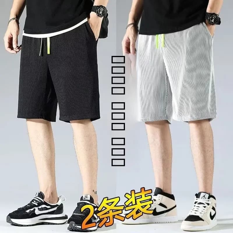 Pantaloncini Casual da Uomo in Seta Ghiaccio, Confezione da 2, Estivi, di Tendenza, Sottili, ad Asciugatura Rapida, per Esterni, a Cinque Quarti, Gamba Dritta