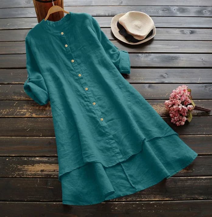 plus Size Long Shirt Dress Women's Casual Style Button Detail Loose Waist Linen Fabric Polyester Sleeve A-Line Skirt Spring A...