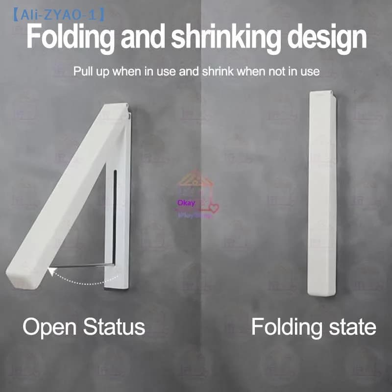 【ZYAO-1】1Pcs Instant Single Rail Space Saving Folding Clothes Hanger Drying Rack Wall Mounted