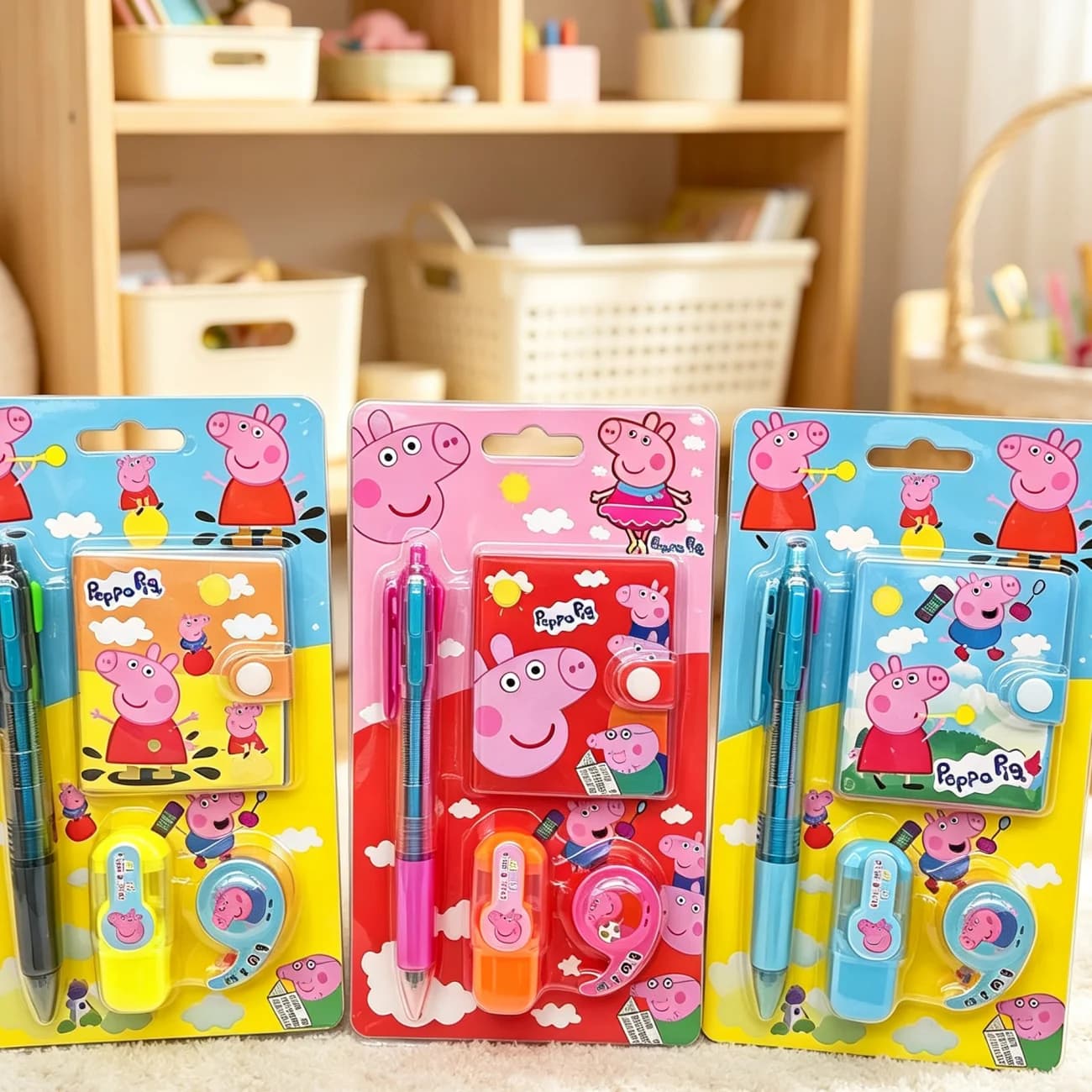 1 pc stationery set with 4-color pens, notebook, highlighter, tape, and stickers set, party atmosphere decoration, perfect party