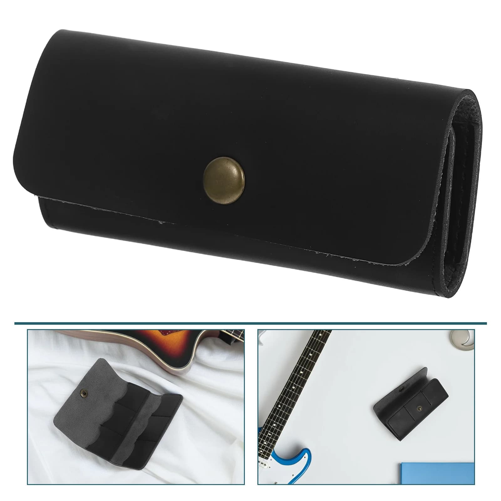 Custodia per plettro per chitarra Custodia compatta in PU per chitarristi elettrici acustici Custodia per organizer portatile Borsa per plettro