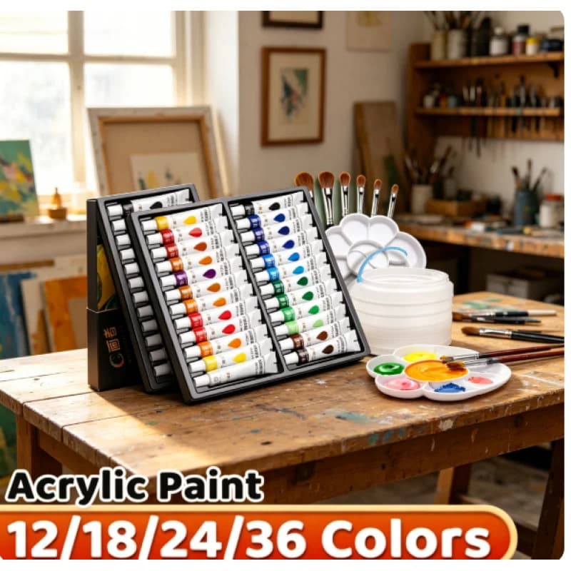 12/18/24/36 Colors 12ml Vibrant Acrylic Paint Set Waterproof Pigment for Canvas Rock Wood Ceramic Fabric DIY Art