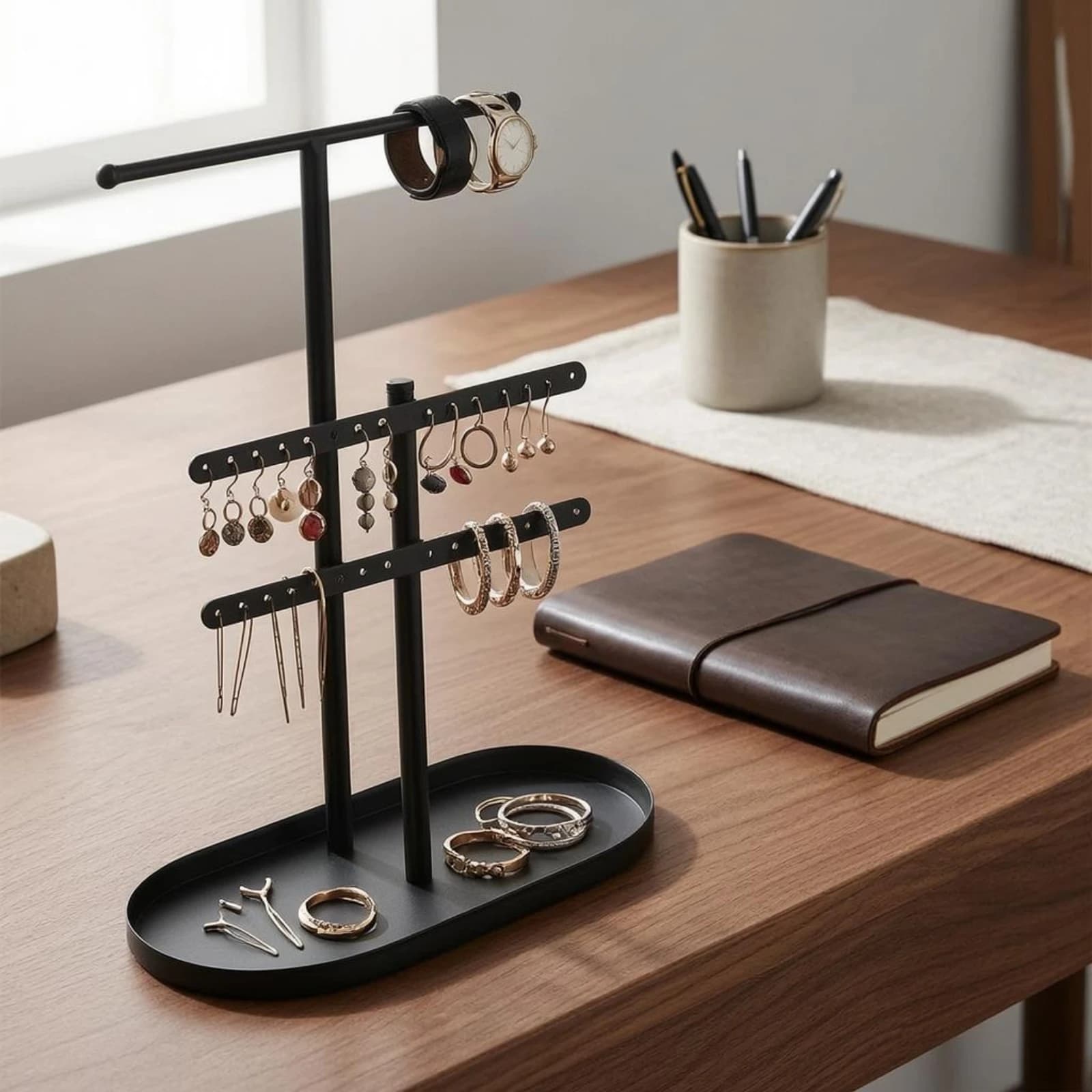 Jewelry Display Stand Perforated Metal Jewelry Organizer Earring Holder Modern Design Home Decor Space-Saving