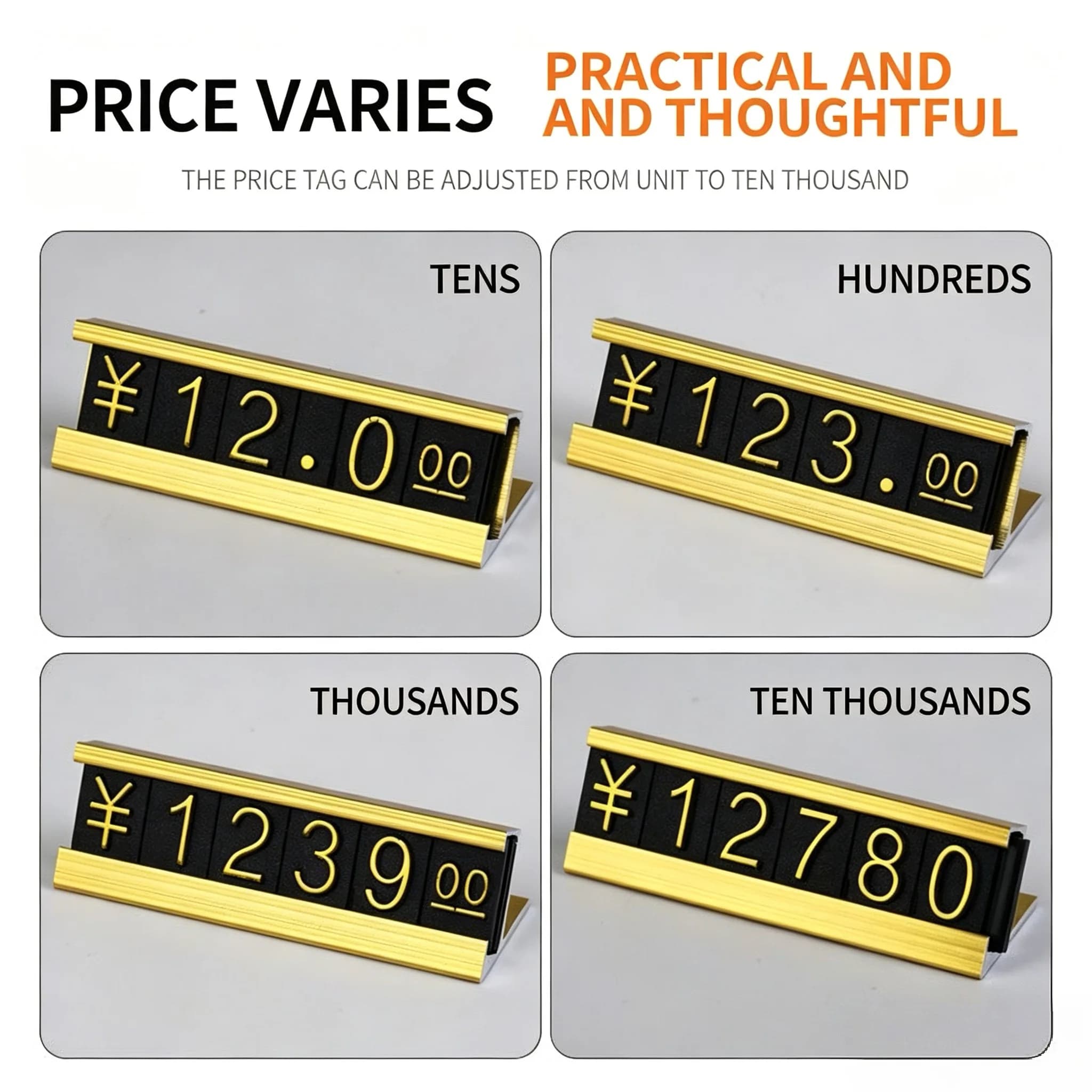 30 Sets Aluminum Dollar Euro Number Digit Price Label Sign Display Stand Clothes Phone Jewelry Showcase Price Cube Tags