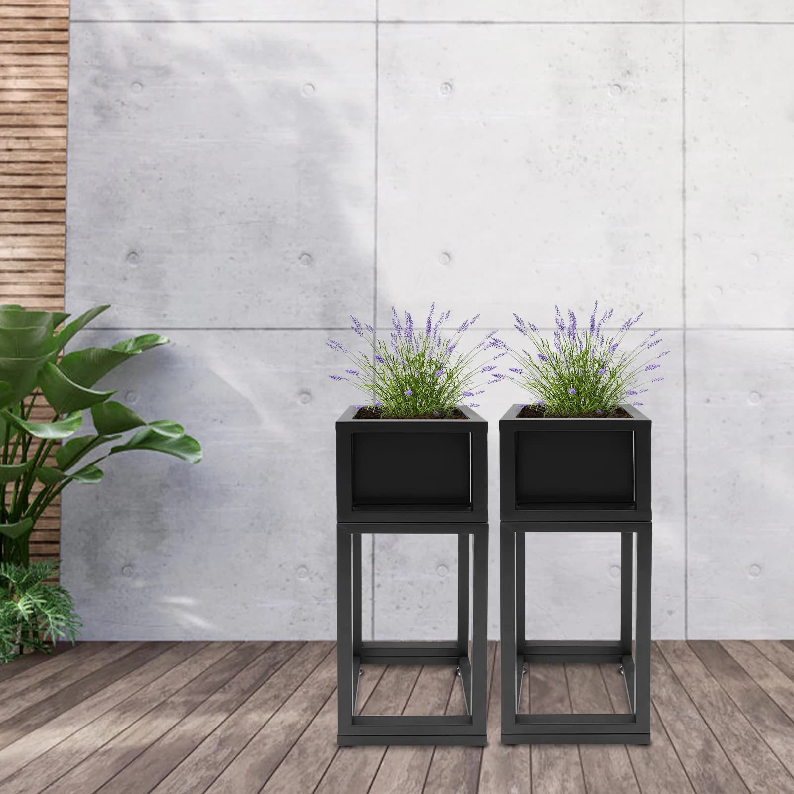 2 pieces support for plants in black pot 8,1 * 8,1 * 23,6 inch shelf for plants support for plants at 2 levels tall square flower garden for gardening in courtyard