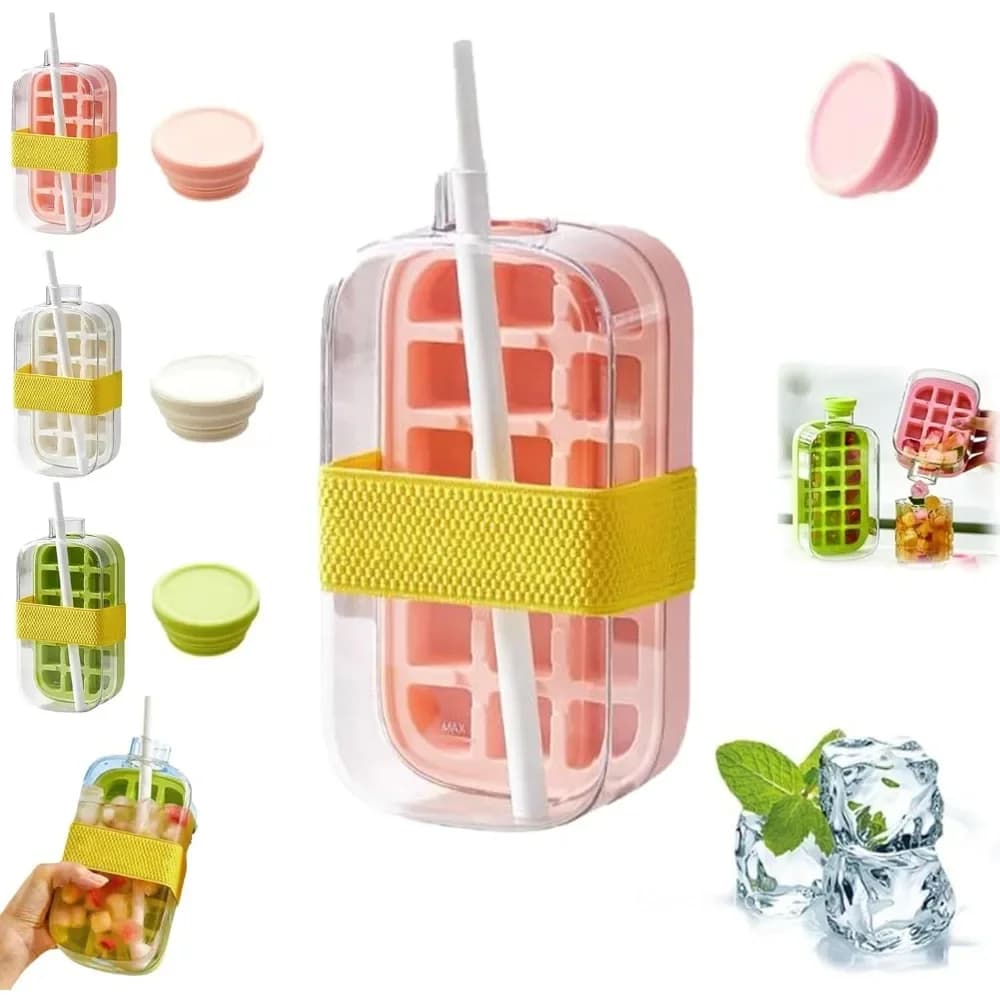 My Crush Cup Ice Tazza per bottiglia di ghiaccio estiva fresca 2 in 1 con vassoi per cubetti di ghiaccio senza tocco con cannuccia con coperchio per bottiglia per congelatore