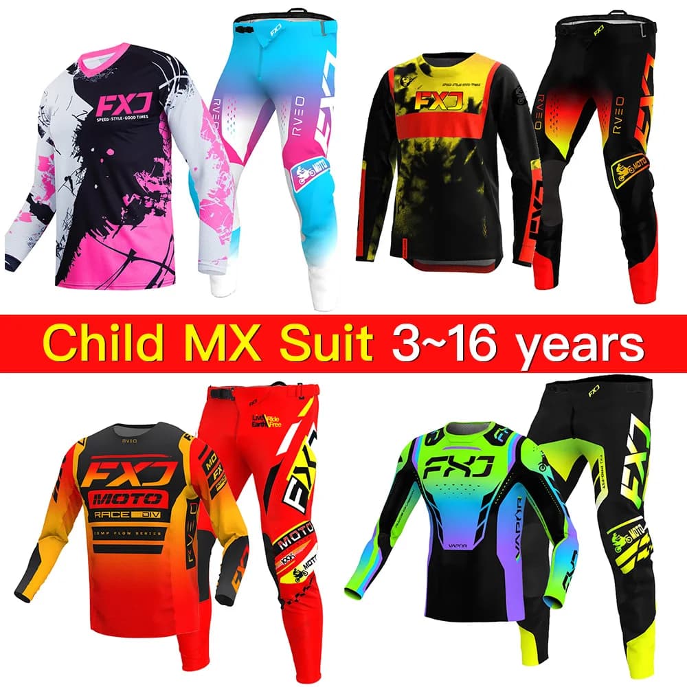 Set di abbigliamento da motocross per bambini 20 22 24 26 28 Enduro cross bambino bambina Off-road MX MTB Youth rosa verde Nome e numero personalizzabili