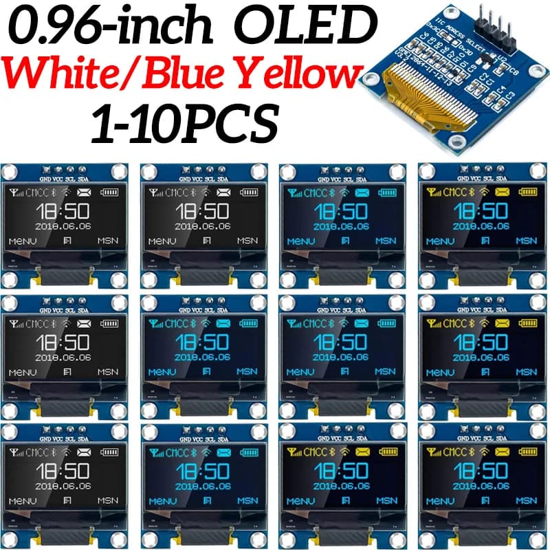 0,96 inch OLED display module SSD1315 I2C IIC SPI serial 128X64 LCD 4 pin YellowBlue WhiteBlue for Arduino (pin welded headers)