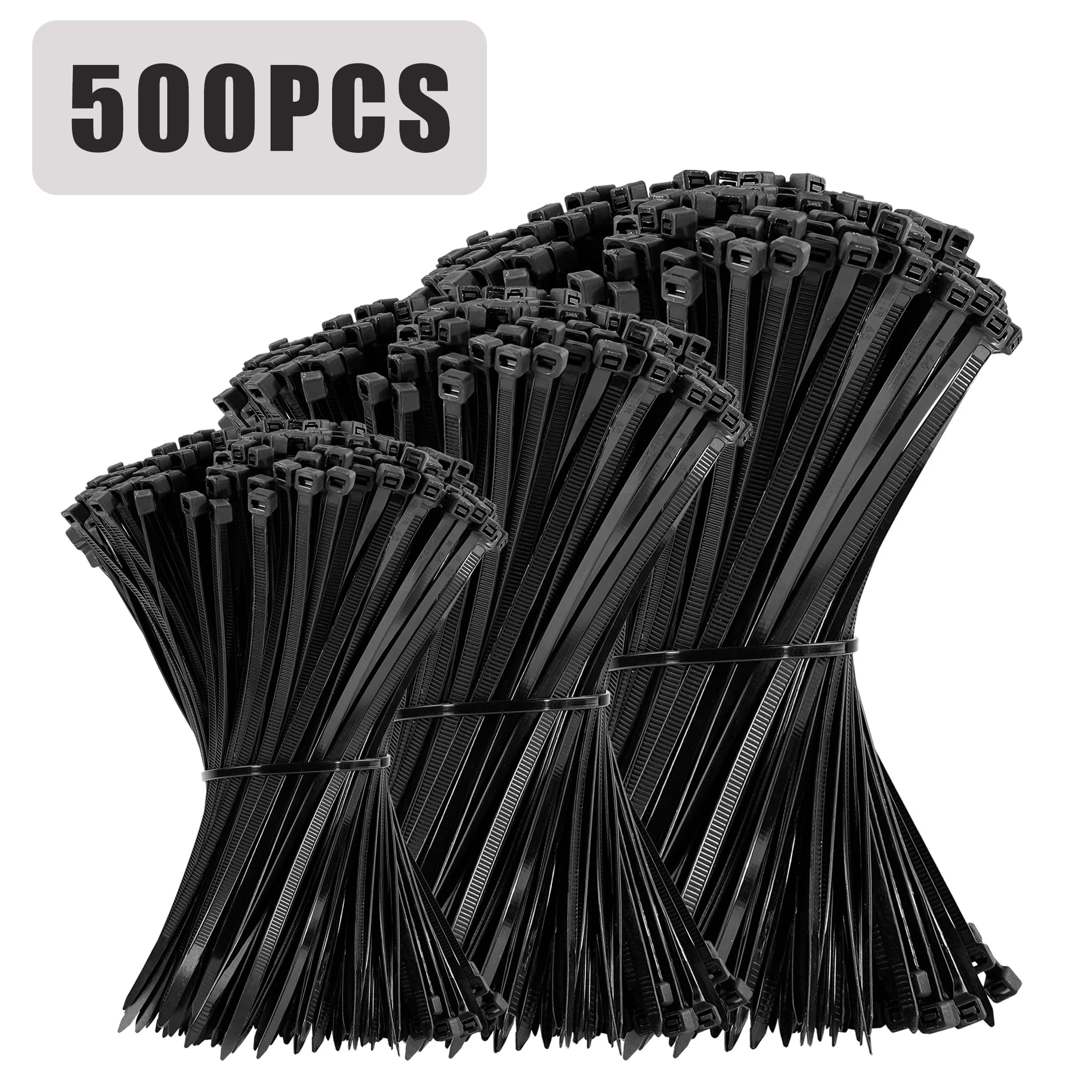 500PCS Self-Locked Nylon Cable Tie Black Plastic Wire Zip Ties Sets Fixed Binding