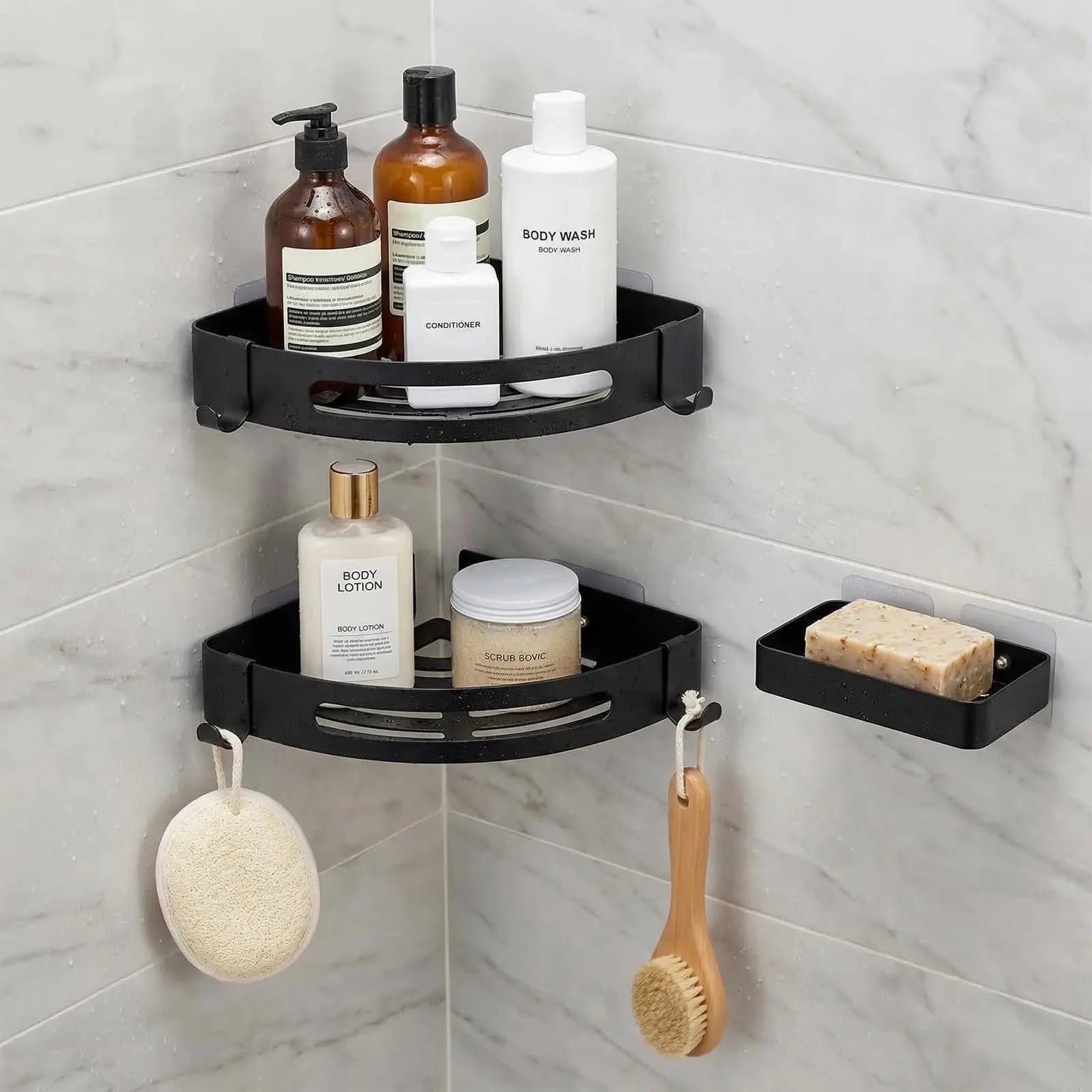 Corner Shower Caddy Adhesive 3 Pack Rustproof Stainless Steel Bathroom Organizer No-Drill Shelves With Soap Holder
