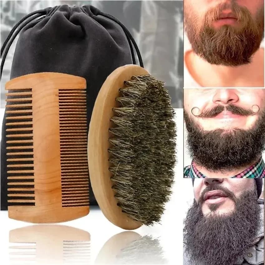 Set di pennelli da barba da uomo con setole di cinghiale, barbiere portatile, spazzola per barba naturale, pettine, forbici per lo styling per la pulizia del viso