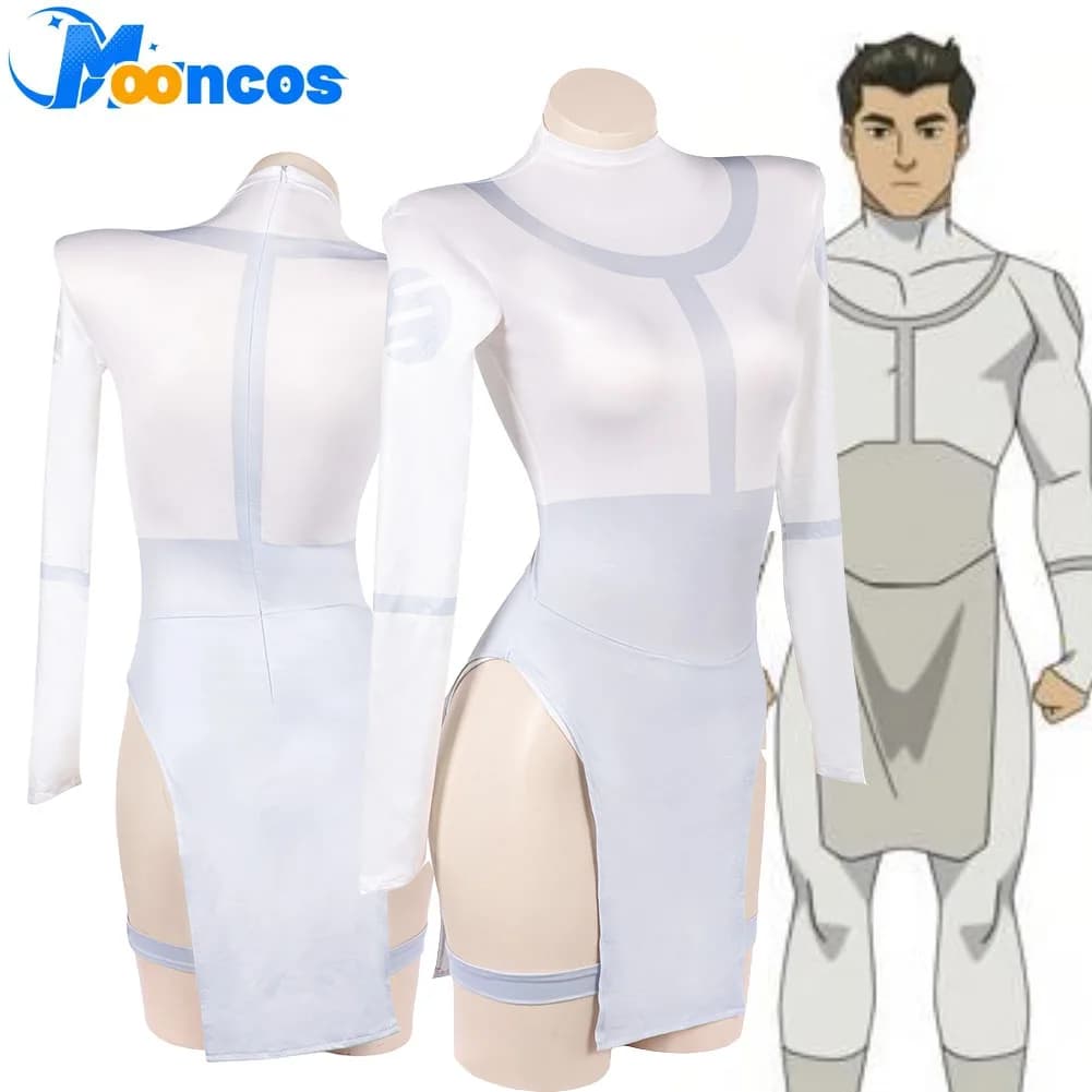 Costume Cosplay Anime Cartoon Invincible Mark, Abito Bianco Fantasy per Donna, Vestito per Adulti per Halloween e Carnevale