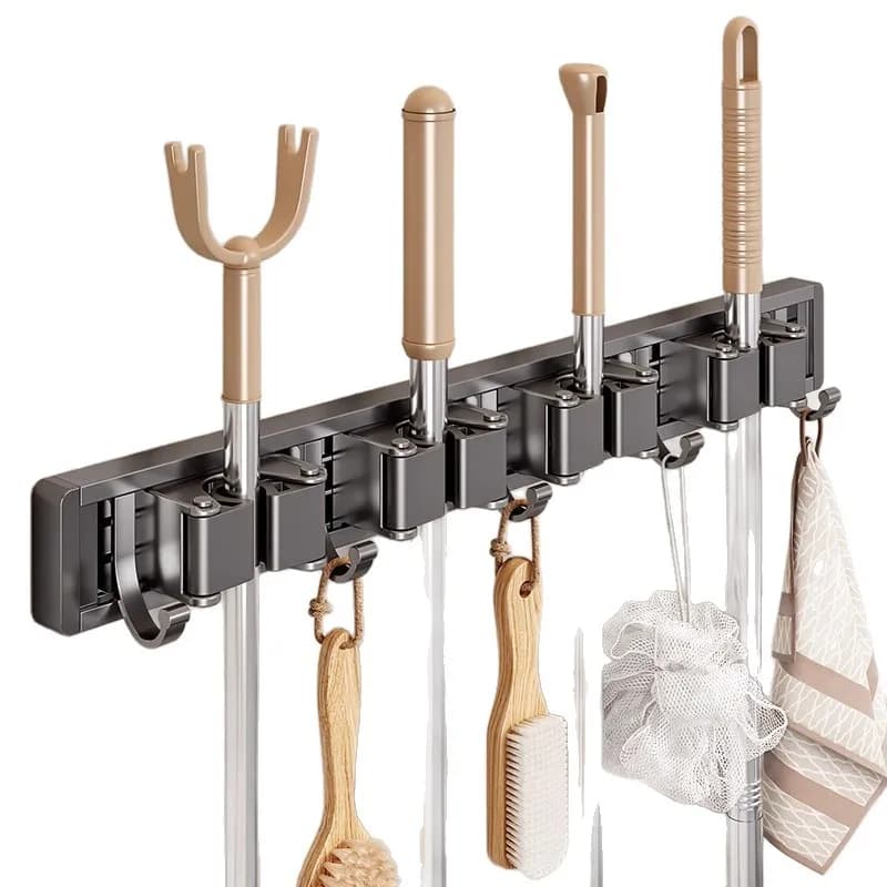 Broom Organizer Mop Gun Gray Hook, No-drill, Strong Adhesive, Wall-mounted, Bathroom Towel, Wall-mounted, Kitchen Clothes Hook