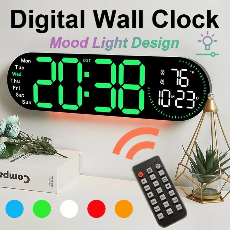 Orologio da parete digitale con luce ambientale colorata Sveglia doppia Temporizzazione positiva/conto alla rovescia Salto Secondo display Orologio da tavolo a LED