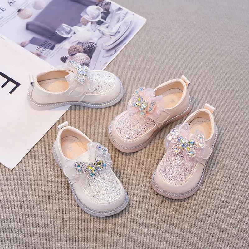 Scarpe da Principessa alla Moda per Ragazze Taglie Forti, Nuove Scarpe in Pelle con Strass per Bambini Primavera 2026, Mocassini Semplici e Versatili con Suola Spessa per Ragazze