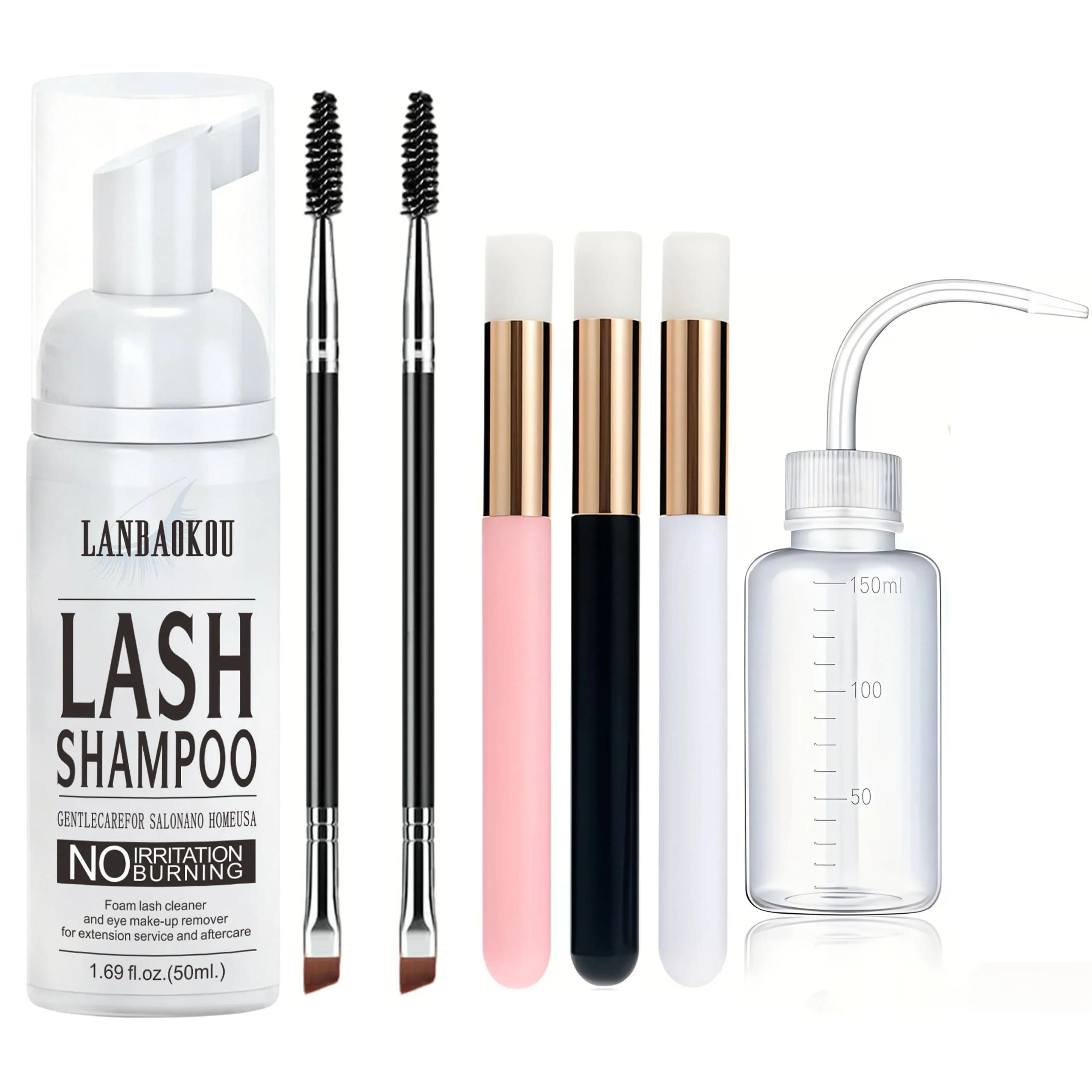 Shampoo per Ciglia 50ML + Spazzola e Applicatore Mascara, Detergente Schiumogeno per Palpebre, Detergente per Extension Ciglia, Struccante