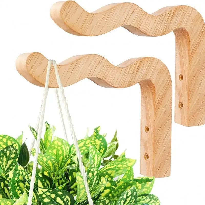 Natural Wood Wall Plant Hanger Easy Install Durable Hanging Flower Pot Hook for Kitchen Porch Farmhouse Decor