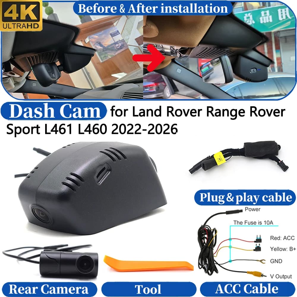 Dash Cam for Land Rover Range Rover Sport L461 L460 2022-2026 Front＆Rear 4K UHD DVR Camera Video Drive Recorder Night Vision