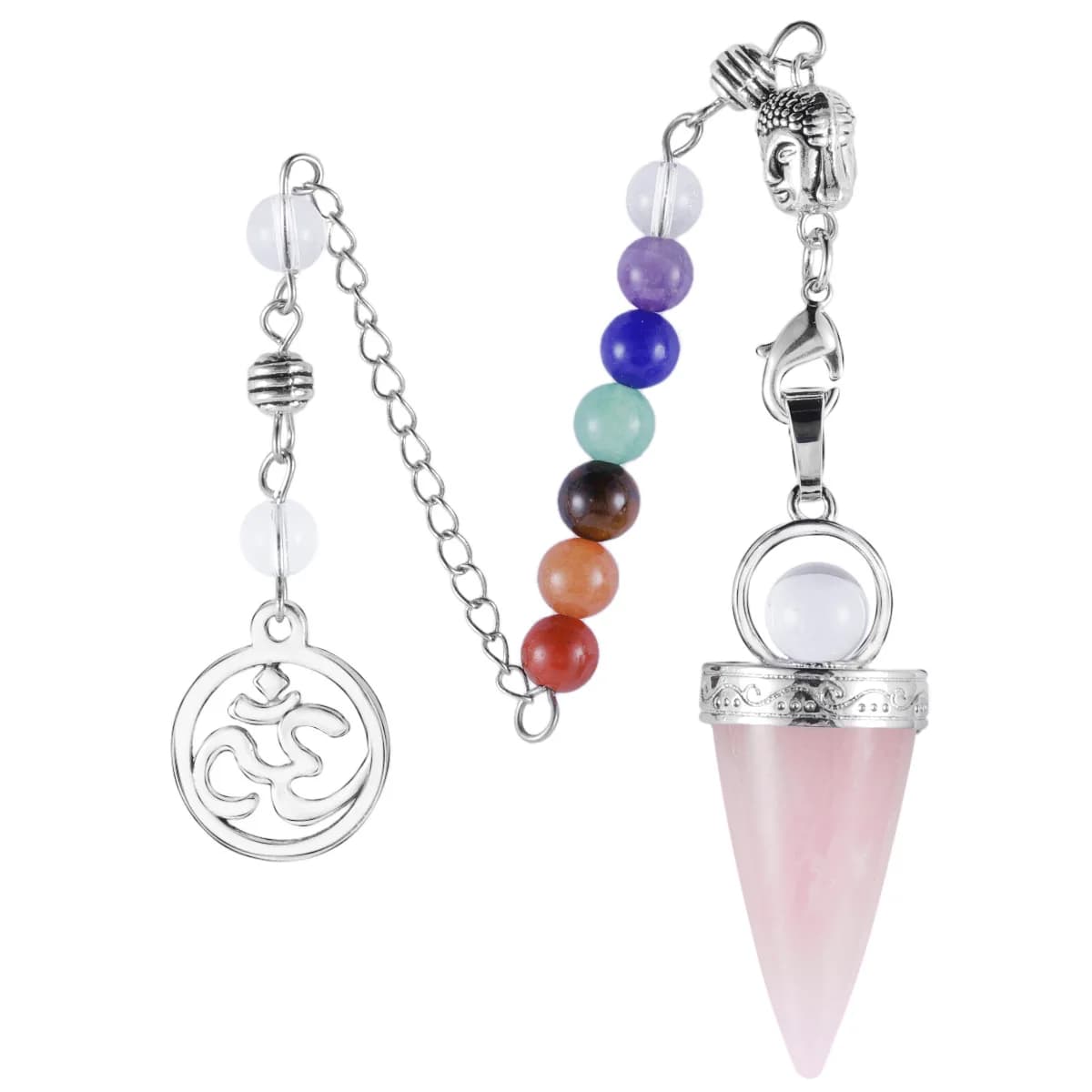 Ciondolo a cono rotondo in cristallo naturale pendolo 7 chakra perline di pietra Buddha Charm Chain Meditation Wicca Dowsing amuleto Jewelry