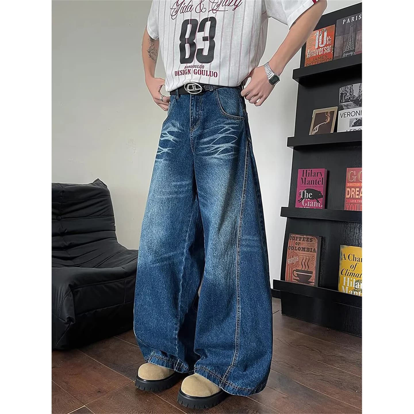 Men's and Women's Casual Jeans, Wide fit, High Waist Denim Pants, Straight Cut, Leggings Full Length