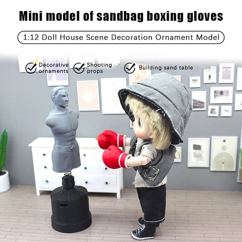 1/12 scale miniature boxing bag with doll house decoration gloves; Fitness equipment for dolls