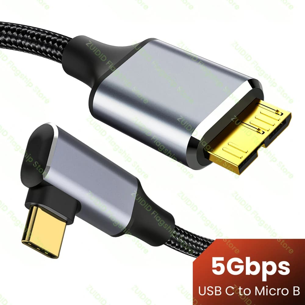 Cavo dati USB tipo C a Micro B a gomito Cavo dati USB 3.0 5Gbps 3A per MacBook HDD SSD Custodia USB tipo C Cavo dati Micro B