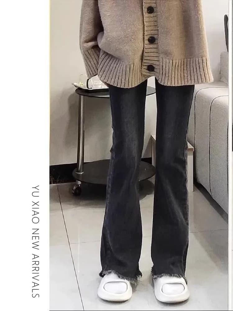 High Waist Flared Jeans Women's Spring Autumn New Style Large Size Bootcut Pants Cotton Stretch Denim Black Wear Resistant