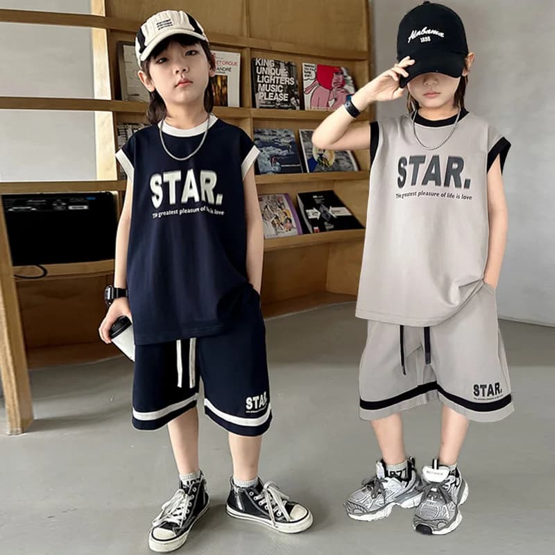 Ragazzi Abito senza maniche Estate 2025 Nuovi set per bambini Adolescente Basket Abbigliamento sportivo Top + Pantaloncini 2 pezzi Grandi bambini Abbigliamento Abiti