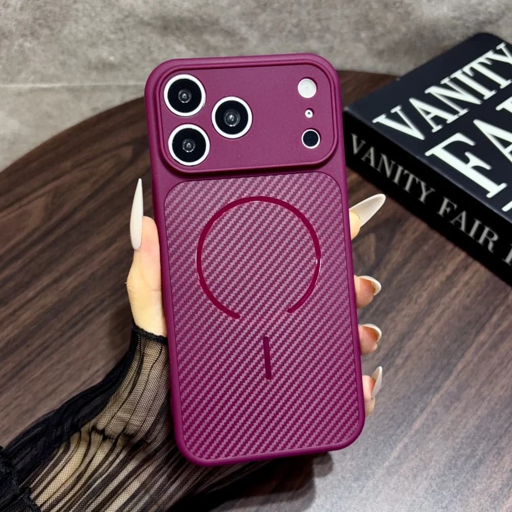 Luxury Retro Carbon Fiber Pattern For Magsafe Magnetic Case For iPhone 18 17 Air 16 15 14 13 Pro Max Plus Soft Silicone Cover