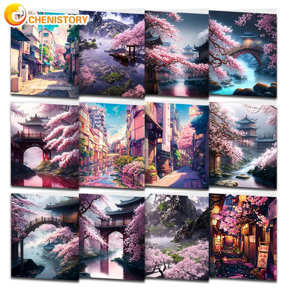 PhotoCustom Fai da te Cornice Dipingi con i numeri Kit Paesaggio di città Fai da te Dipinto con i numeri su tela Disegna dipinto per la decorazione domestica Regalo