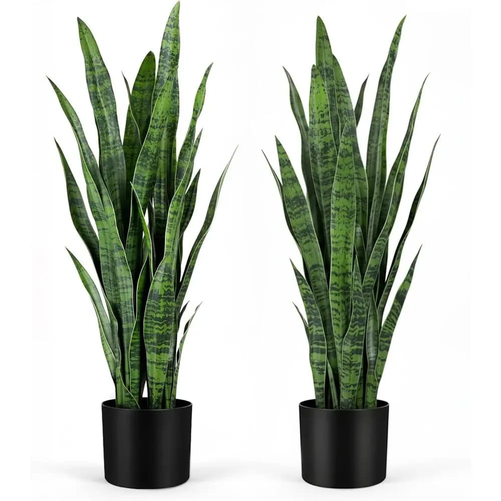 Set di 2 Piante Artificiali a Forma di Serpente - Foglie Spesse e Realistiche, 89 cm in Vaso, Verdi, Decorazione per Interni e Giardino