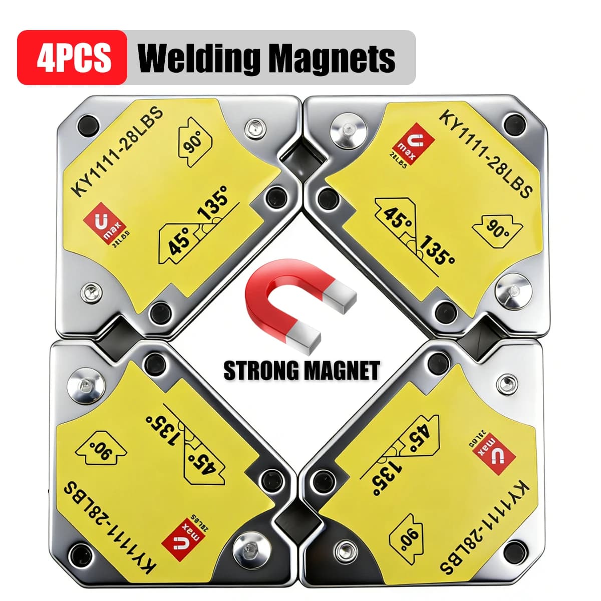 4-Piece Set of Magnetic Welding Positioners 45 ° /90 ° /135 ° Multi-Angle Magnetic Welding Fixture 12.5kg Ferrite Welding Auxiliary Positioning Tool